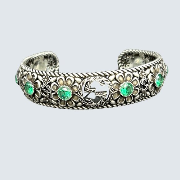 Gucci Flower Interlocking G Siamite Sterling Silver Cuff Bracelet - Picture 1 of 7